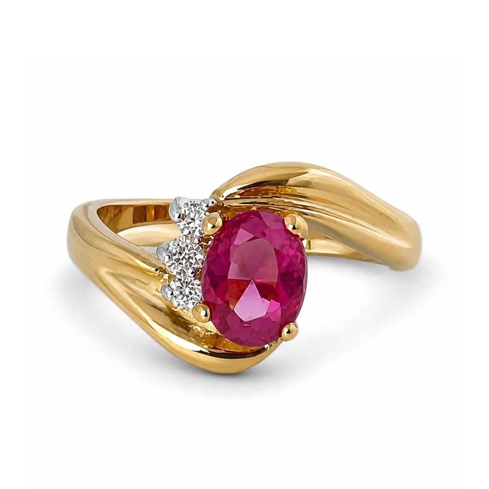 Vintage 1970s Ring Size 6 Pink Crystal CZ Prong Set Gold Plated - 14L